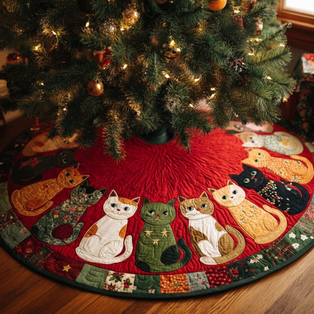 Festive Jubilee Cat Tree Skirt — Personalized Cat Lover Christmas Skirt, Premium Fabric & Custom Embroidery Options