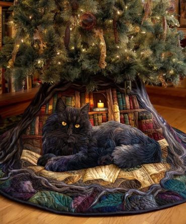 Keeper Of Tomes Christmas Tree Skirt — Handcrafted Bibliophile Holiday Tree Skirt, Custom Bookish Décor, Made-To-Order
