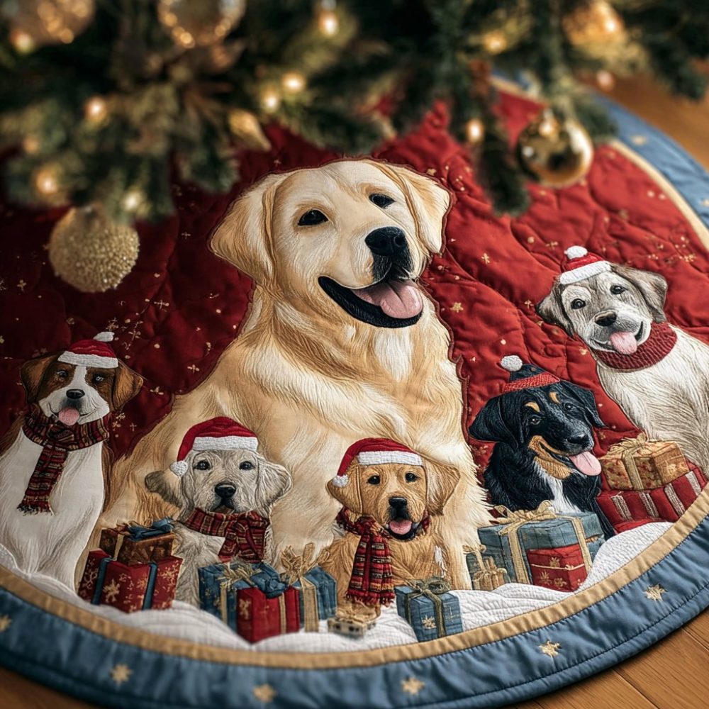 Labrado Charm Holiday Tree Skirt - Handmade Made-To-Order Charming Pet Motif With Durable Fabric, Warm Festive Accent For Living Room