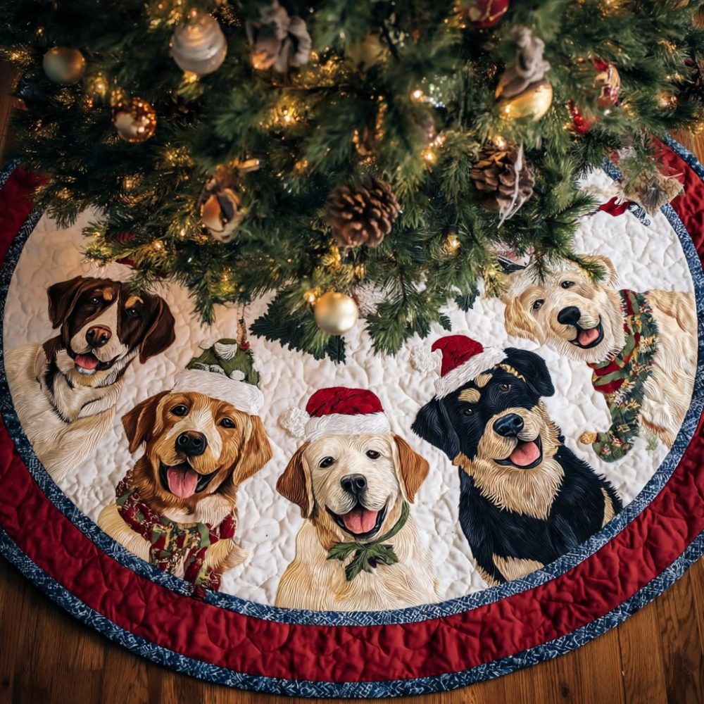 Labrado Delight Festive Tree Skirt - Custom Holiday Skirt With Colorful Patchwork, Handcrafted And Ideal Gift For Pet Lovers