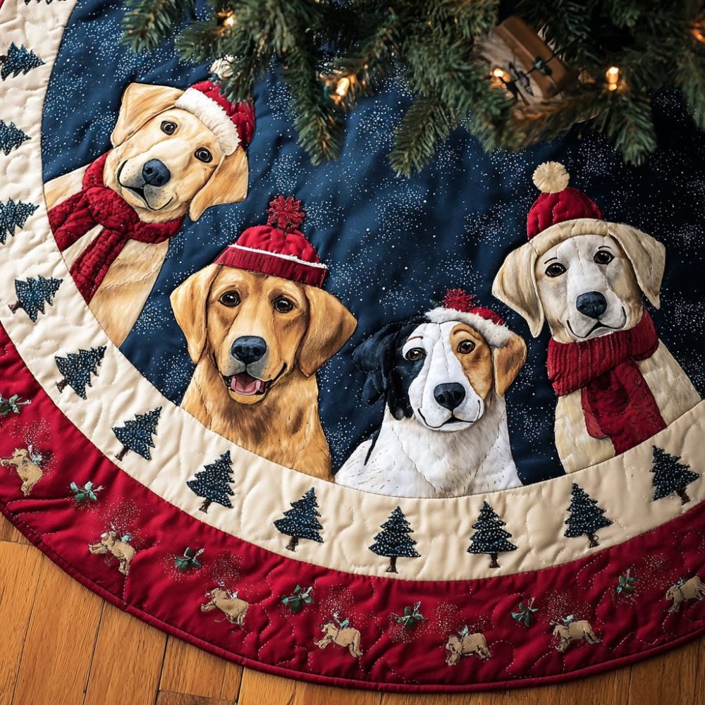 Labrado Glow Christmas Tree Skirt - Custom Pet-Themed Holiday Skirt With Glow Accents, Handmade Cozy Seasonal Decor