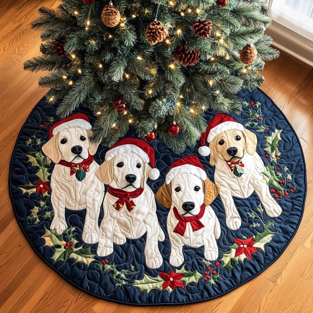 Labrado Magic Custom Christmas Tree Skirt — Enchanted Labrado Silhouettes On A Festive Handmade Skirt, Made-To-Order For Holiday Displays