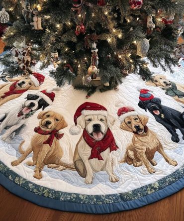 Labrado Wonder Holiday Tree Skirt — Customized Labrado Silhouettes On A Festive Christmas Skirt, Handmade And Made-To-Order For Pet Lovers
