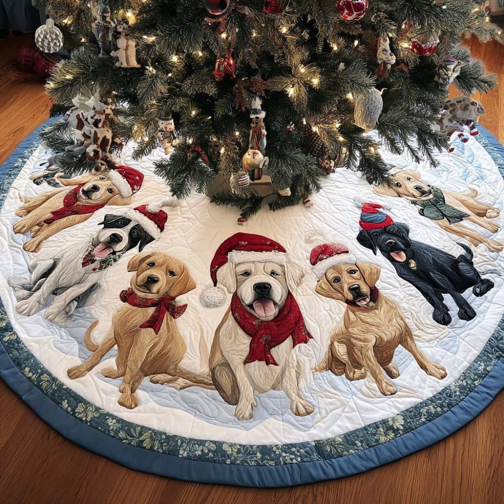 Labrado Wonder Holiday Tree Skirt — Customized Labrado Silhouettes On A Festive Christmas Skirt, Handmade And Made-To-Order For Pet Lovers