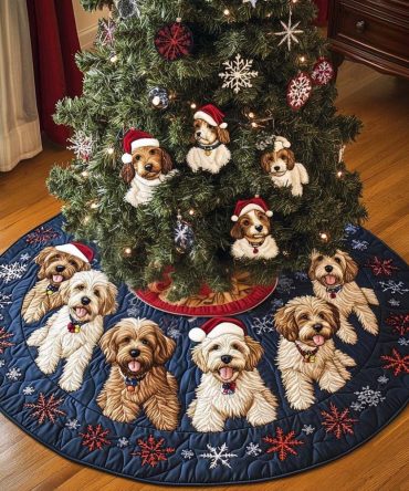 Charming Labradoodle Christmas Tree Skirt — Custom Holiday Skirt With Adorable Doodle Motifs, Handmade & Made-To-Order For Cozy Festivities