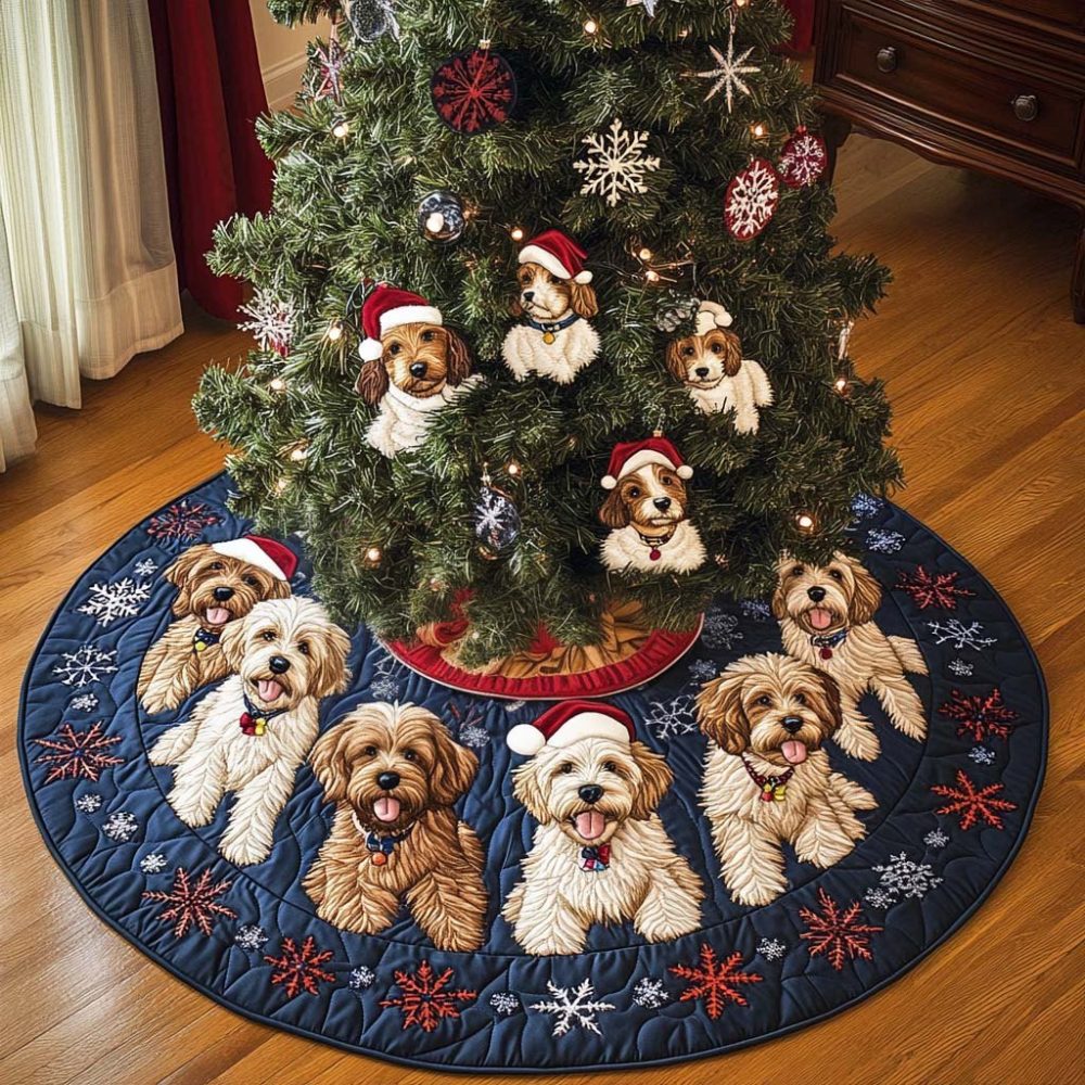 Charming Labradoodle Christmas Tree Skirt — Custom Holiday Skirt With Adorable Doodle Motifs, Handmade & Made-To-Order For Cozy Festivities