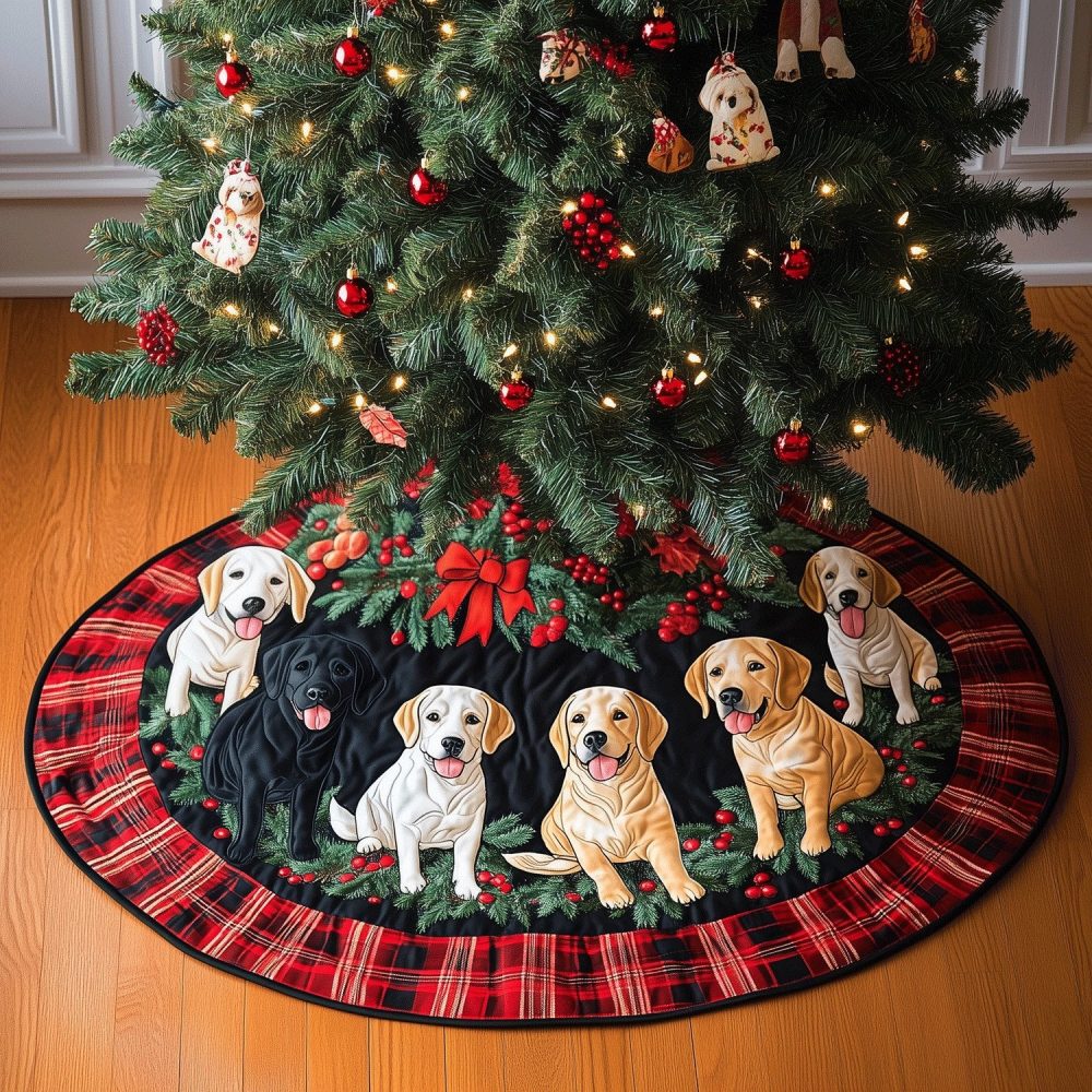 Labrador Christmas Fun Tree Skirt — Custom Made-To-Order Festive Tree Collar With Joyful Labrador Motifs, Durable, Washable, Perfect For Photos