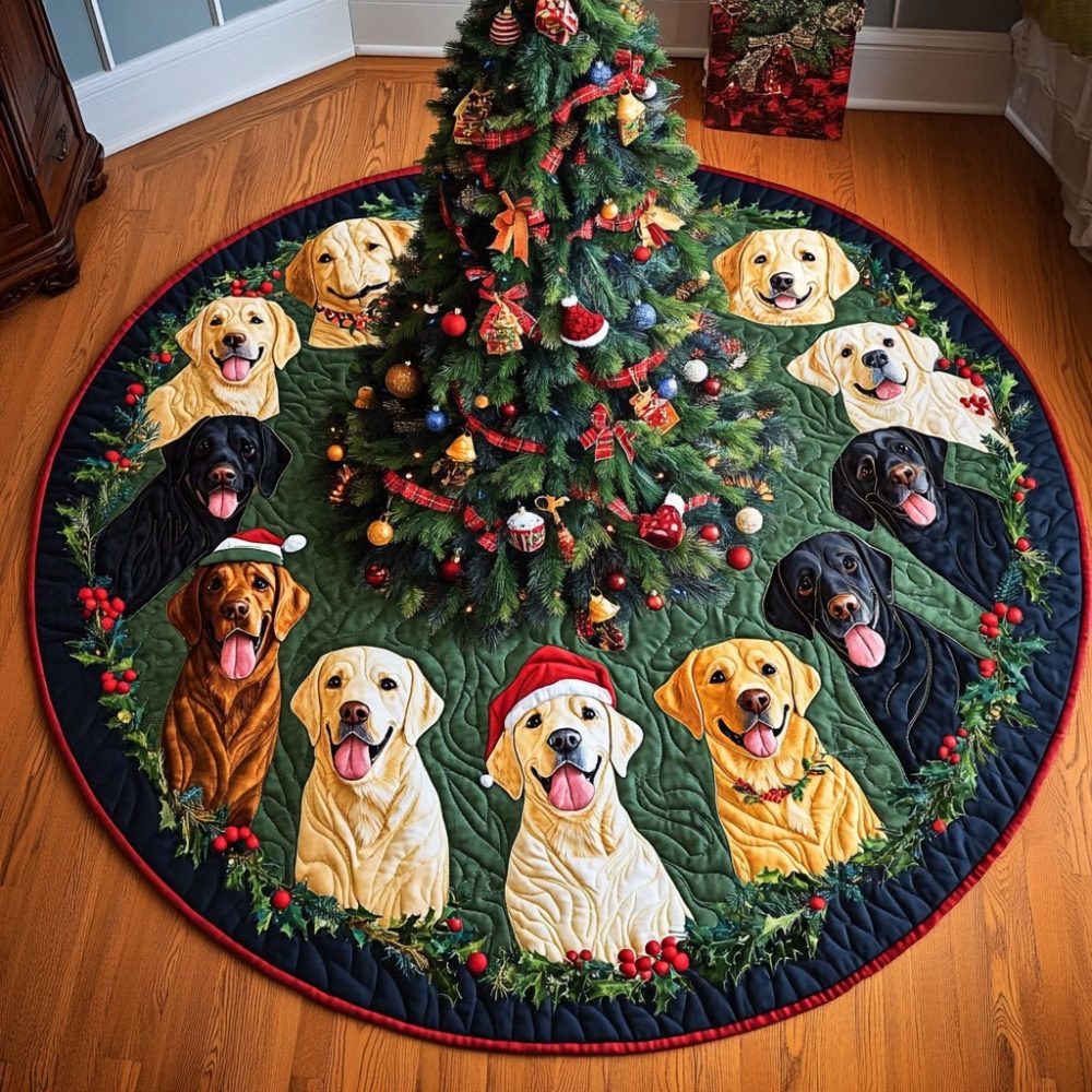 Labrador Holiday Delight Tree Skirt — Made-To-Order Festive Tree Collar With Playful Labrador Design, Premium Fabric, Gift-Ready Packaging