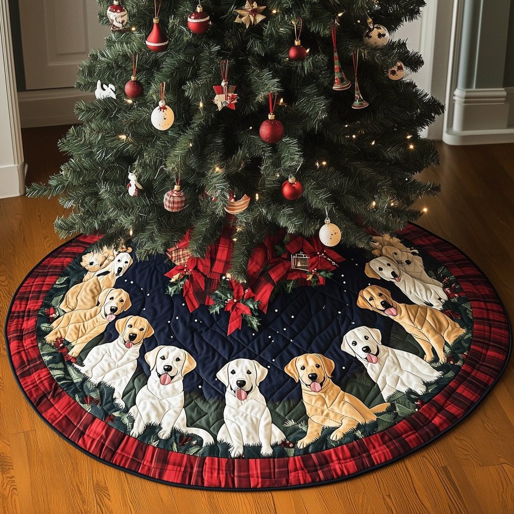 Labrador Holiday Spirit Tree Skirt — Custom-Made Festive Tree Collar With Joyful Labrador Motifs, Premium Washable Fabric, Ideal Pet-Lover Gift