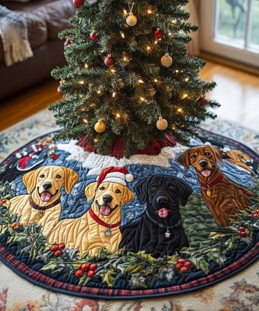 Handcrafted Noel Labrador Holiday Tree Skirt — Custom Made-To-Order Festive Tree Collar For Dog Lovers, Premium Washable Fabric, Multiple Sizes