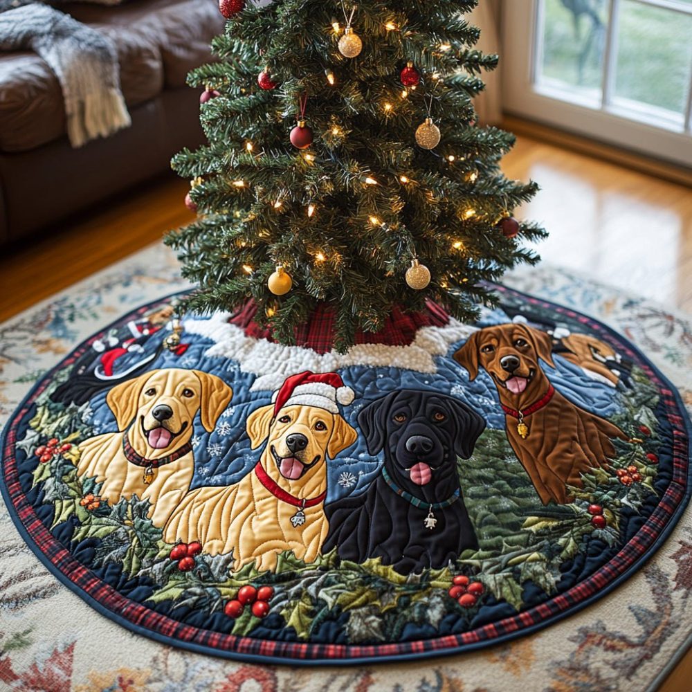 Handcrafted Noel Labrador Holiday Tree Skirt — Custom Made-To-Order Festive Tree Collar For Dog Lovers, Premium Washable Fabric, Multiple Sizes