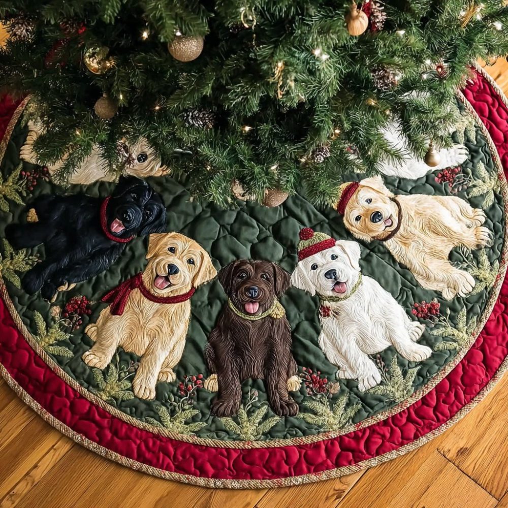 Labrador Retriever Cheer Tree Skirt — Festive Pet-Themed Christmas Base, Customizable Colors & Names, Soft Fabric With Handcrafted Finish