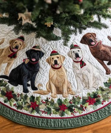 Labrador Retriever Frolic Tree Skirt — Playful Dog-Themed Christmas Base, Custom Sizes, Soft Durable Fabric & Handmade Personalization