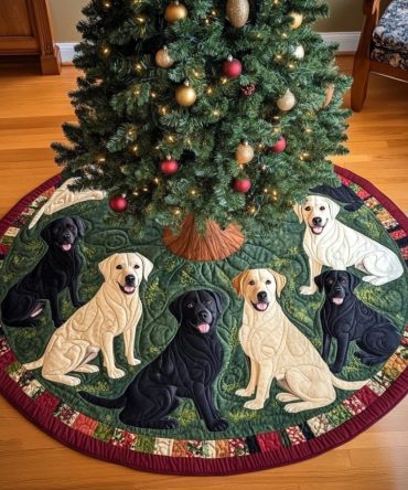 Labrador Snowy Adventure Tree Skirt — Personalized Dog Holiday Base, Durable Plush Fabric, Handmade Keepsake For Pet Families