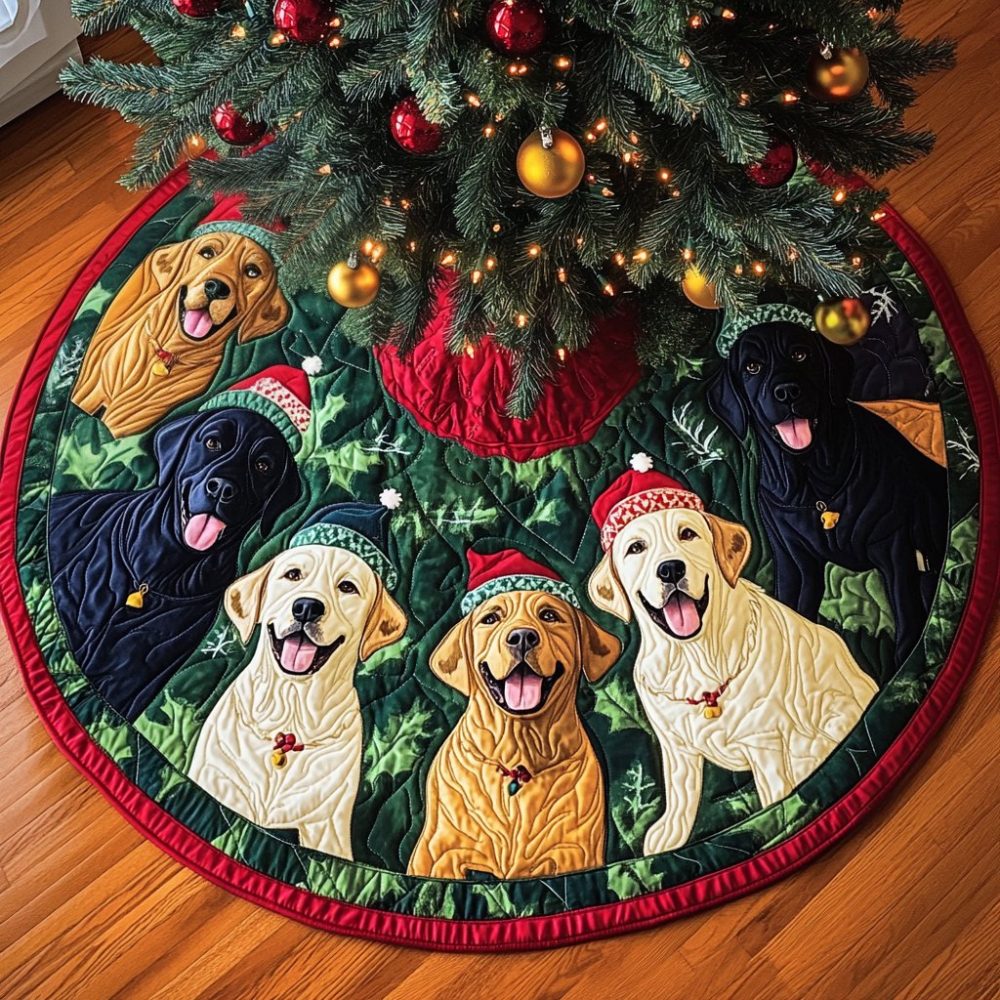 Labrador Under Tree Skirt — Custom Dog Lover Christmas Tree Base, Premium Fabric, Personalized Names & Durable Handmade Construction