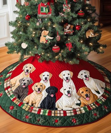 Labrador Xmas Joy Tree Skirt — Personalized Dog-Themed Christmas Base, Premium Soft Fabric, Handmade For Pet Lovers & Family Gifts
