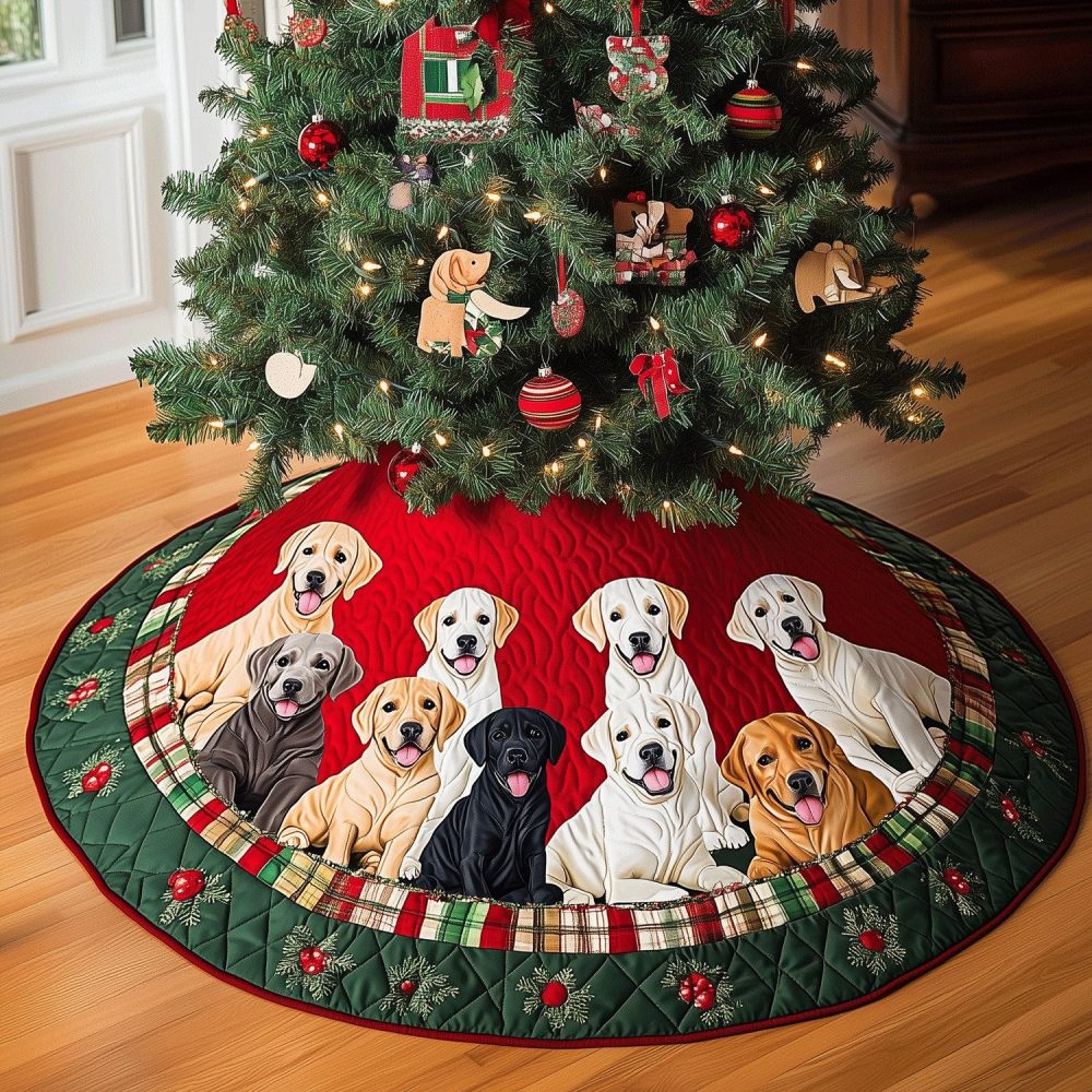 Labrador Xmas Joy Tree Skirt — Personalized Dog-Themed Christmas Base, Premium Soft Fabric, Handmade For Pet Lovers & Family Gifts