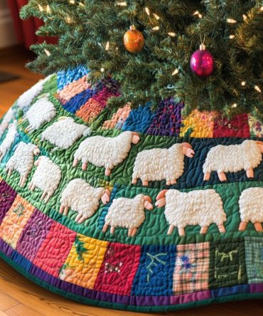 Cozy Lambs Holiday Tree Skirt — Handmade Pastoral Christmas Base, Soft Textures, Custom Sizing & Personalization For Charming Decor
