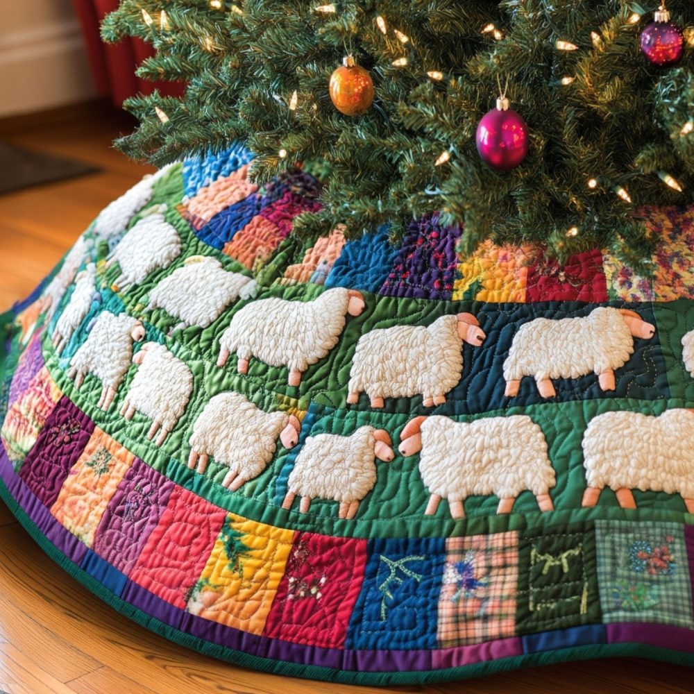 Cozy Lambs Holiday Tree Skirt — Handmade Pastoral Christmas Base, Soft Textures, Custom Sizing & Personalization For Charming Decor