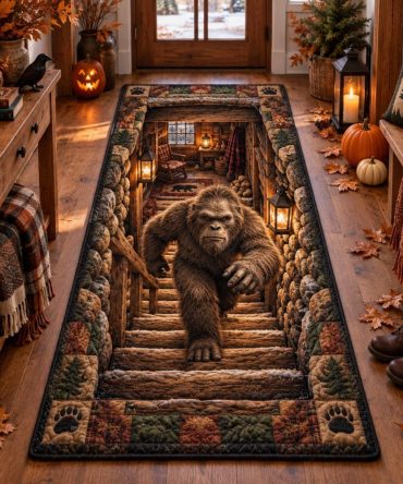 Lantern Bigfoot Stair Runner Carpet - Rustic Lantern Motif Non-Slip Stairway Runner, Durable Low-Pile Rug For Cabin, Easy-Clean