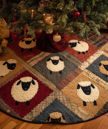 Adorable Little Lamb Holiday Tree Skirt — Handmade Lamb Christmas Skirt, Soft Farmhouse Tree Mat, Personalized Baby & Nursery Gift