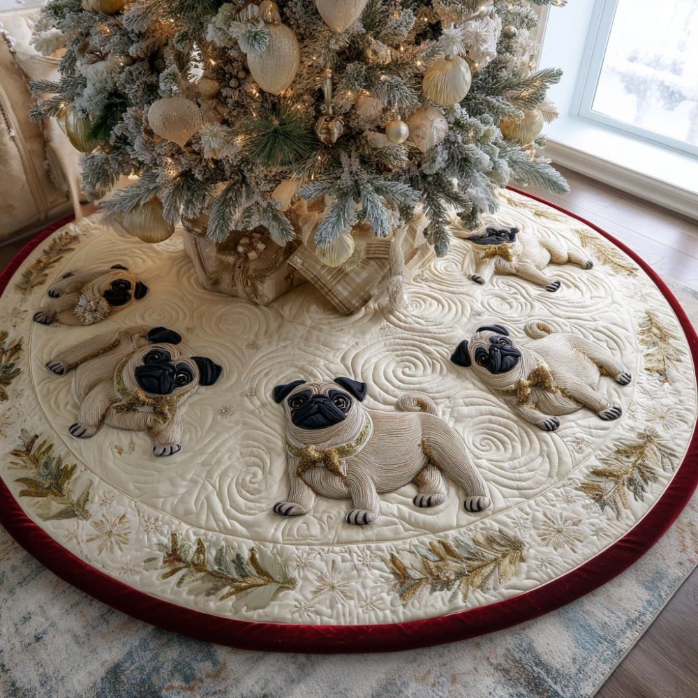 Adorable Little Pug Magic Christmas Tree Skirt — Handmade Pug Tree Skirt, Custom Dog Christmas Decor, Perfect Pet Lover Gift