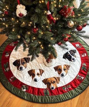 Playful Jack Russell Holiday Tree Skirt — Personalized Terrier Christmas Tree Skirt, Handmade Dog Lover Décor & Gift Idea