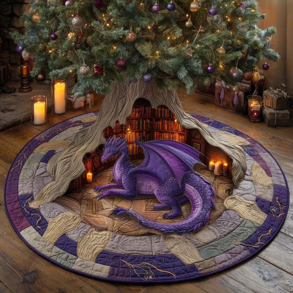 Lorekeeper Haven Christmas Tree Skirt — Handcrafted Bookish & Fantasy Holiday Tree Skirt, Customizable Made-To-Order Décor