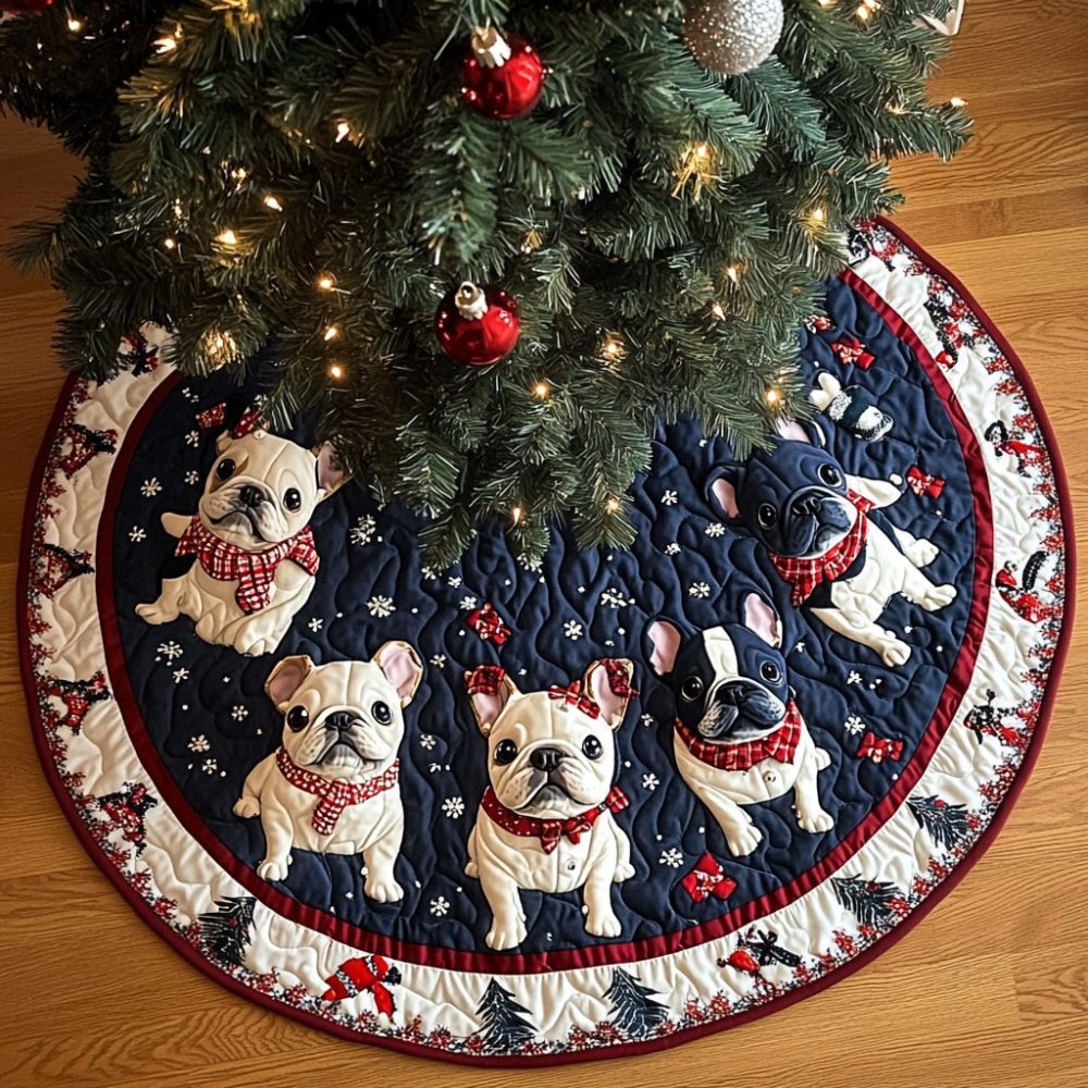 Handcrafted French Bulldog Holiday Tree Skirt — Custom Christmas Tree Skirt For Dog Lovers, Personalized Festive Home Décor