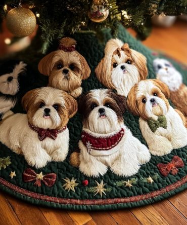 Personalized Shih Tzu Holiday Tree Skirt — Custom Dog Lover Christmas Tree Skirt, Handmade Pet Keepsake & Festive Home Accent