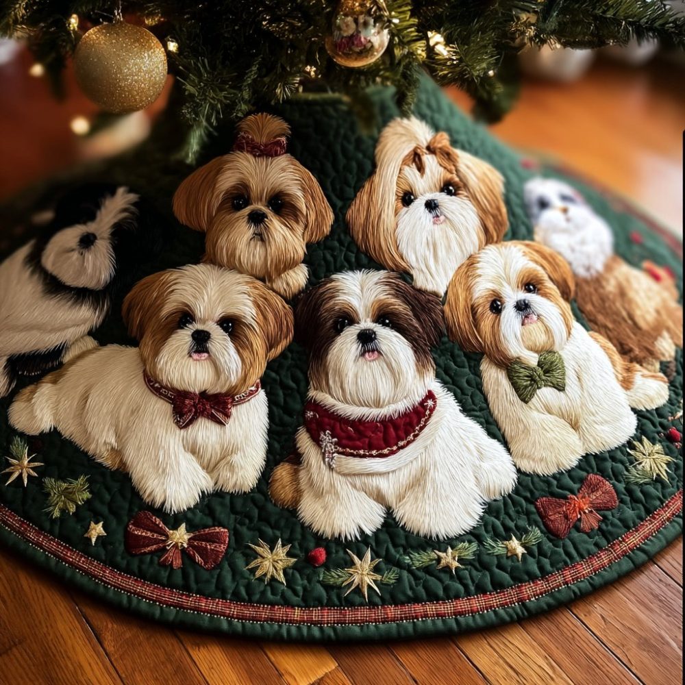 Personalized Shih Tzu Holiday Tree Skirt — Custom Dog Lover Christmas Tree Skirt, Handmade Pet Keepsake & Festive Home Accent