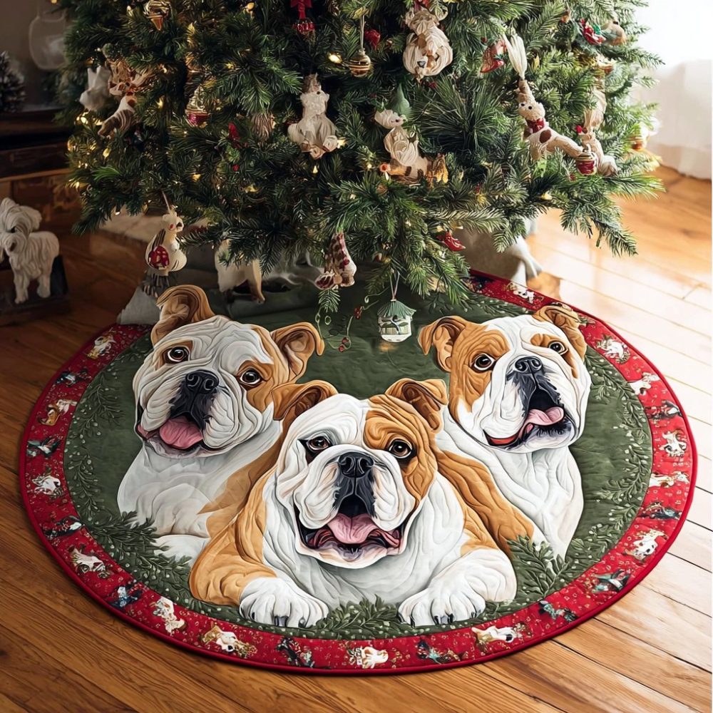 Custom Bulldog Holiday Tree Skirt - Handmade Dog-Themed Christmas Skirt With Durable Backing, Personalized & Made To Order
