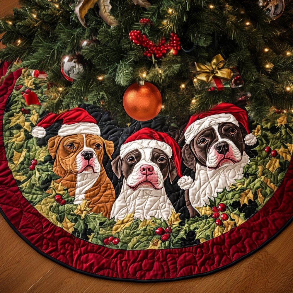 Custom Pitbull Smiles Tree Skirt - Handmade Dog Lover Holiday Tree Skirt, Durable Cotton Blend, Personalized & Made To Order
