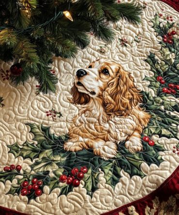 Handcrafted Spaniel Holiday Tree Skirt - Custom Dog-Themed Christmas Tree Skirt, Cozy Felt Backing, Created To Order