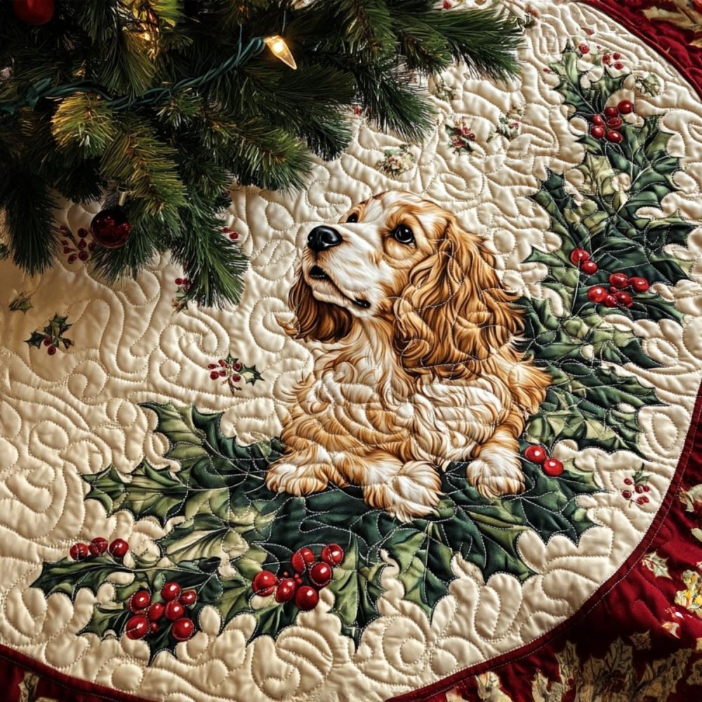 Handcrafted Spaniel Holiday Tree Skirt - Custom Dog-Themed Christmas Tree Skirt, Cozy Felt Backing, Created To Order
