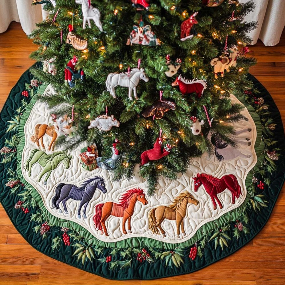 Majestic Meadows Scenic Tree Skirt — Panoramic Meadow Holiday Mat With Botanical Art, Soft Plush Fabric, Custom Fit, Made-To-Order Home Accent