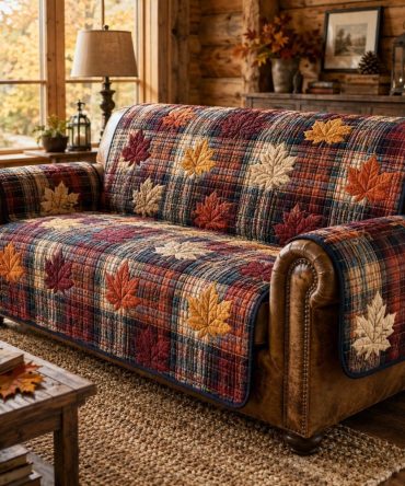 Reversible Maple Plaid Quilted Sofa Cover — Heavy-Duty Stretch Couch Protector, Non-Slip, Pet & Kid Friendly, Machine Washable
