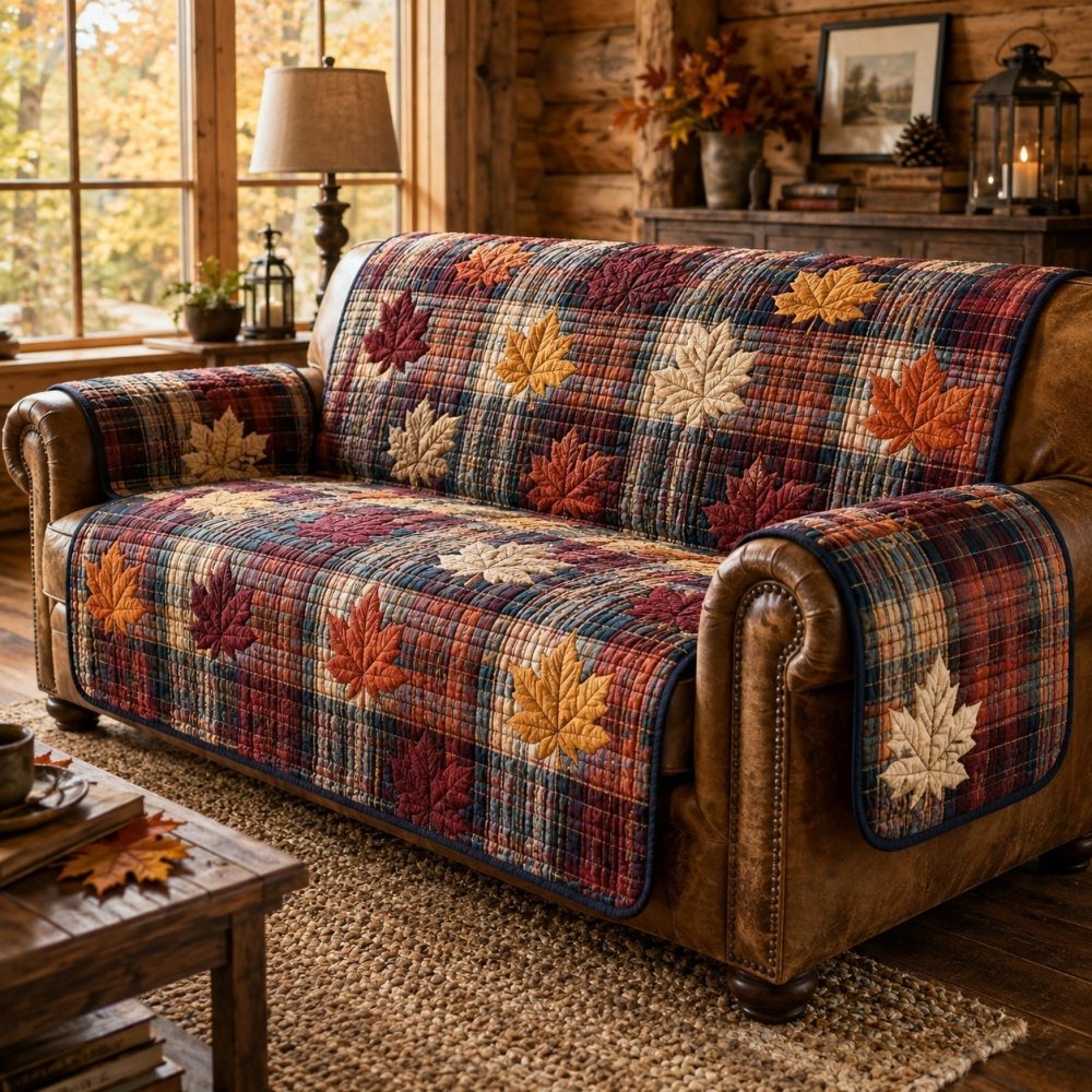 Reversible Maple Plaid Quilted Sofa Cover — Heavy-Duty Stretch Couch Protector, Non-Slip, Pet & Kid Friendly, Machine Washable
