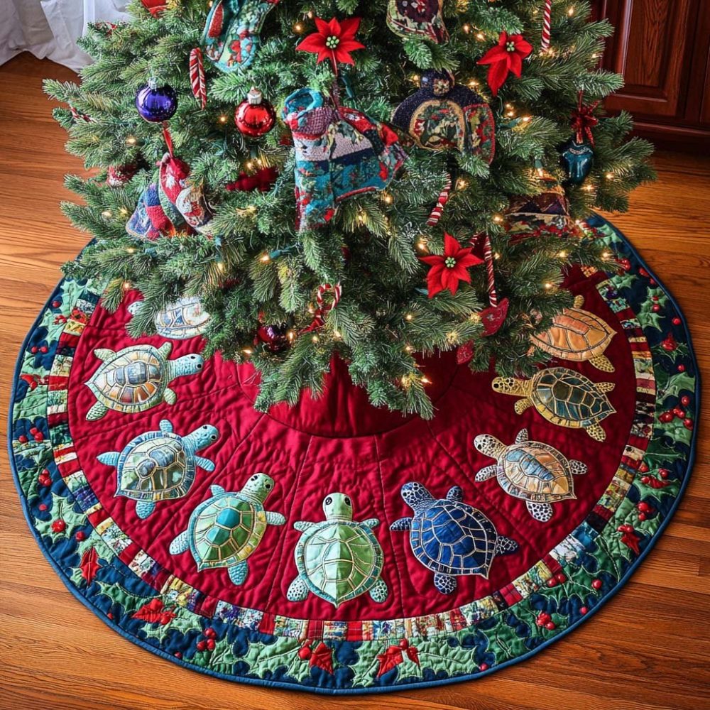 Marine Dream Nautical Christmas Tree Skirt — Ocean-Inspired Holiday Mat In Marine Blue Velvet, Custom Size, Made-To-Order Coastal Decor