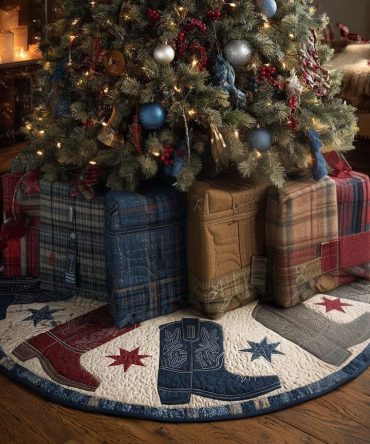 Maverick Style Modern Christmas Tree Skirt — Bold Geometric Holiday Runner, Heavy-Duty Felt, Custom Sizes, Made-To-Order Statement Piece