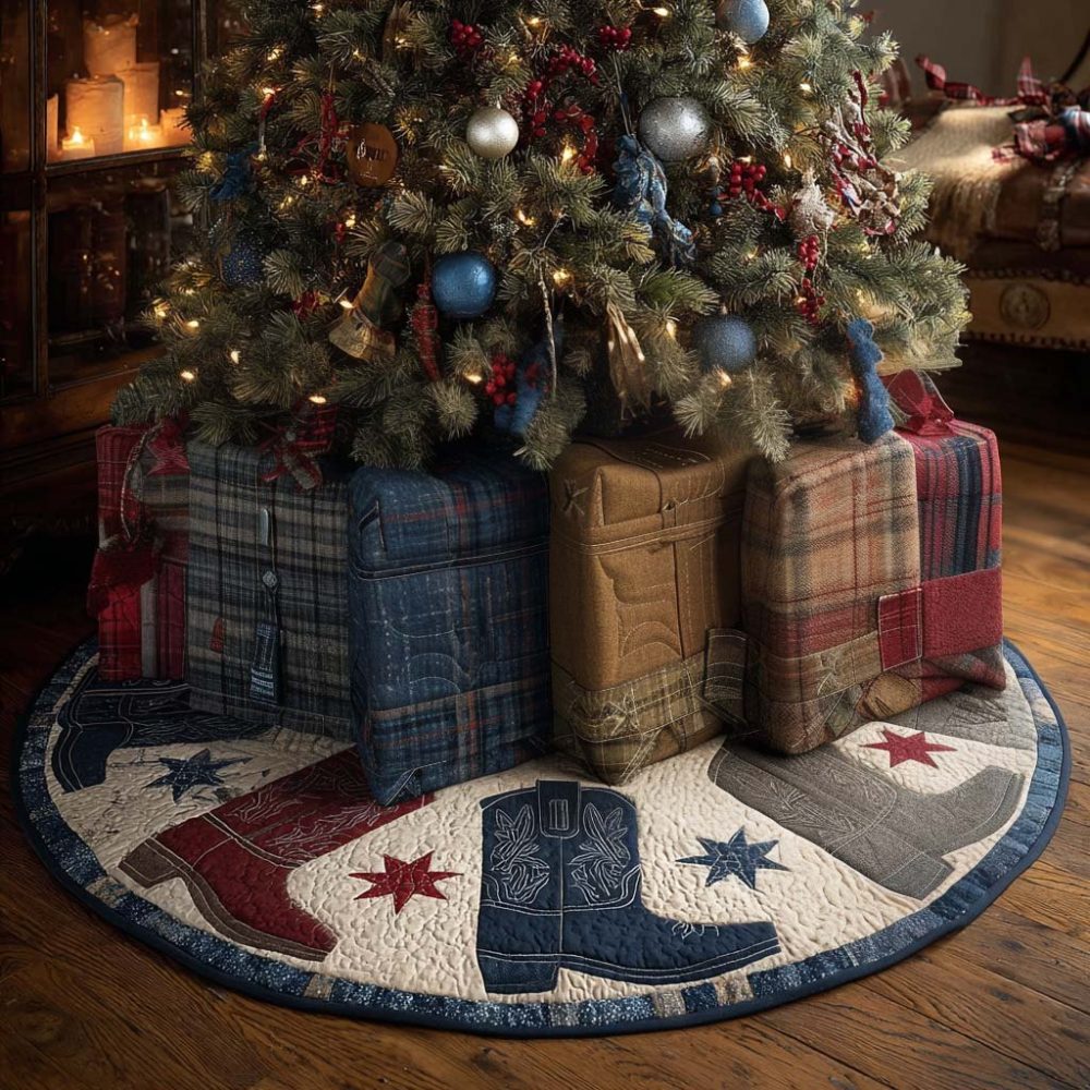 Maverick Style Modern Christmas Tree Skirt — Bold Geometric Holiday Runner, Heavy-Duty Felt, Custom Sizes, Made-To-Order Statement Piece