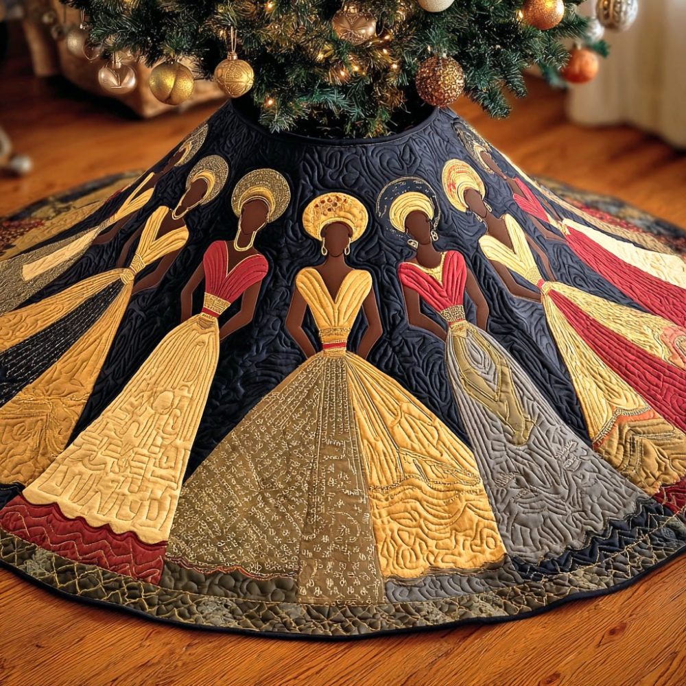 Bold Melanin Dreams Holiday Tree Skirt — Luxurious Cotton Velvet, Custom African-Inspired Christmas Tree Mat, Made-To-Order Gift