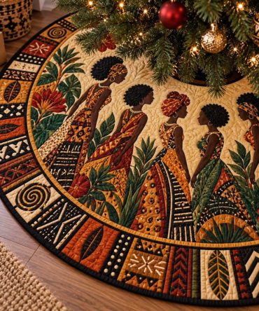 Handcrafted Melanin Garden Holiday Tree Skirt — Custom Afrocentric Christmas Tree Skirt, Premium Fabric, Unique Black-Owned Home Gift
