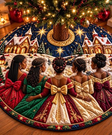Christmas Village Melanin Queens Tree Skirt — Custom Handmade Festive Village Scene Tree Base Cover, Inclusive Holiday Décor, Made-To-Order