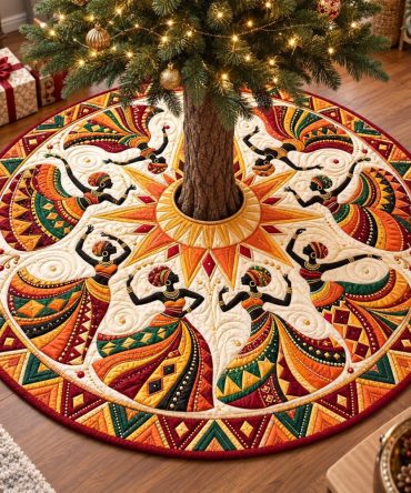 Sun Dancers Melanin Queens Tree Skirt — Custom Radiant Holiday Decor With Vibrant Motifs, Handcrafted Cultural Accent Piece