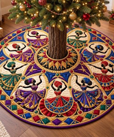 Purple Gown Melanin Queens Tree Skirt — Custom Regal Holiday Décor, Rich Purple Fabric & Gold Details, Handmade To Order