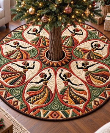Emerald Dancers Melanin Queens Tree Skirt — Custom Vibrant Green Holiday Decor, Handcrafted With Cultural Motifs & Luxe Finish