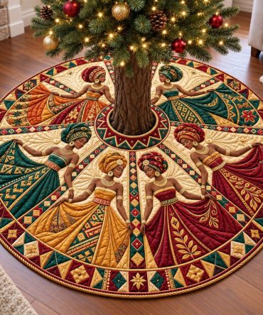 Golden Gown Melanin Queens Tree Skirt — Custom Black Heritage Christmas Decor, Luxe Gold Accents, Handmade To Order