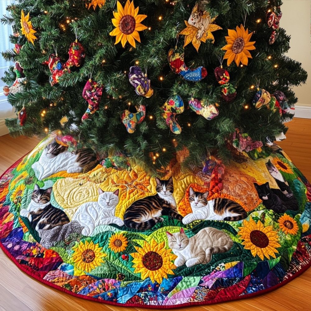 Custom Meow Magic Christmas Tree Skirt - Personalized Cat Holiday Skirt With Whimsical Meow Design, Handmade, Multiple Sizes
