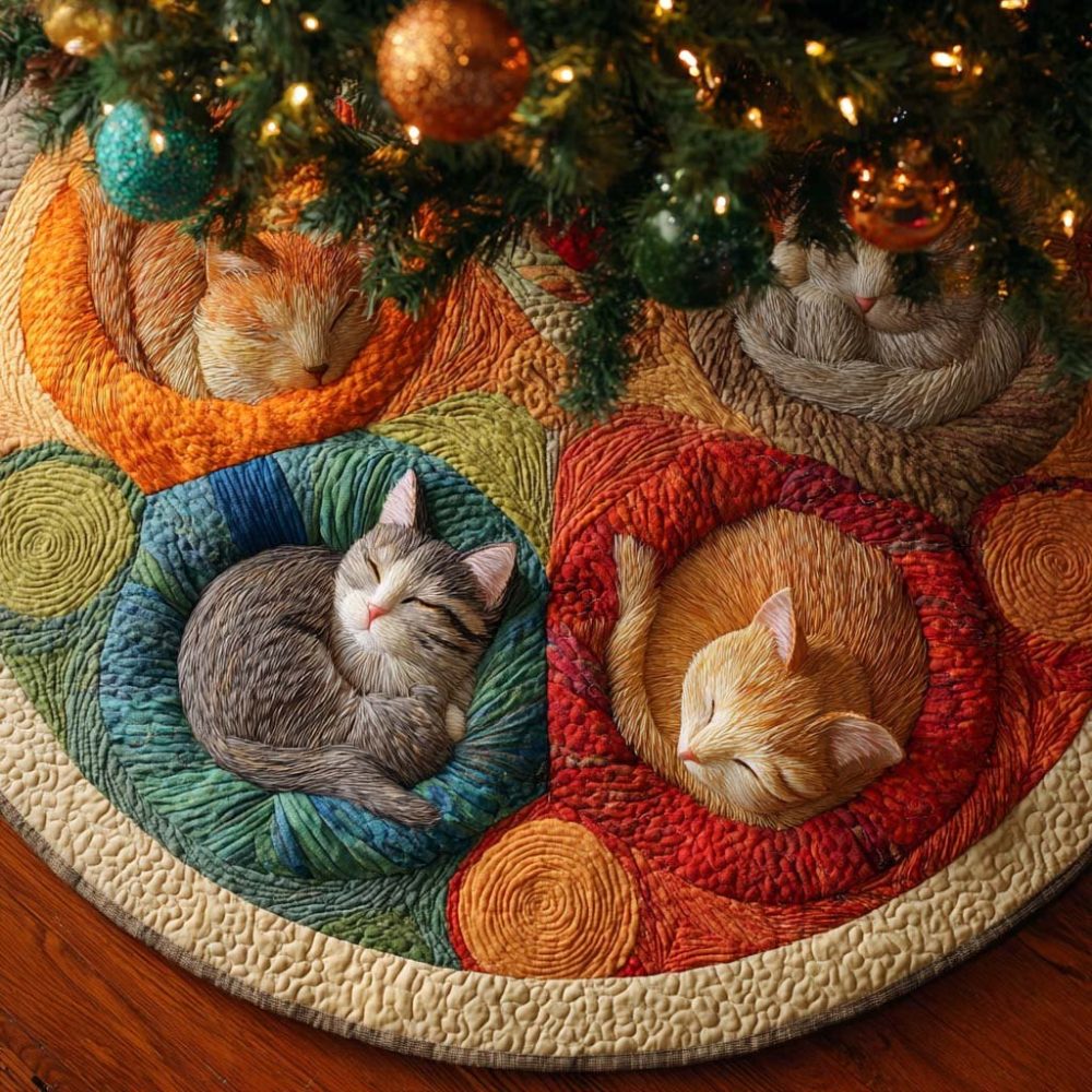 Meowy Holiday Christmas Tree Skirt — Custom Cat Lover Tree Skirt, Handcrafted Festive Feline Holiday Décor, Made-To-Order